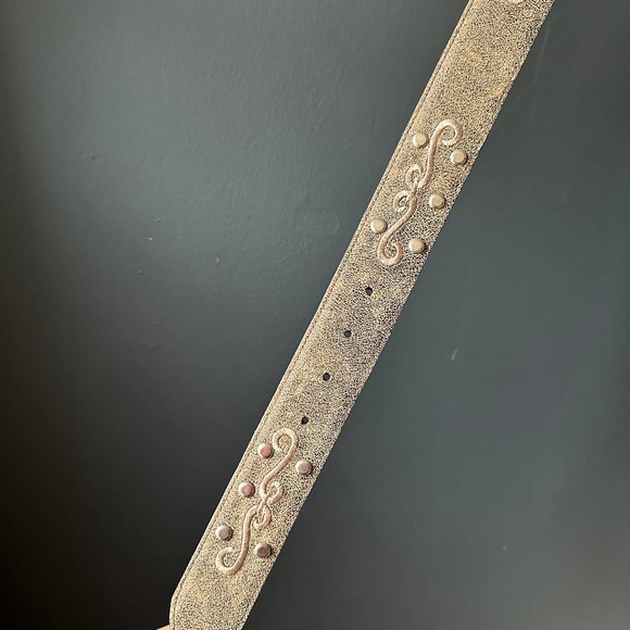 Avignon Vintage Boho Embroidered Studded Leather Belt Size Large main image 4